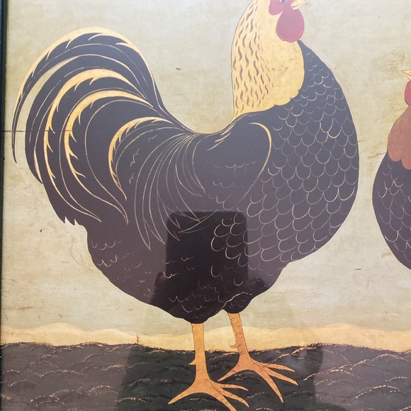 WARREN KIMBLE - Country Rooster & Hen Primitive Folk Matted Framed Art - Picture 12 of 16